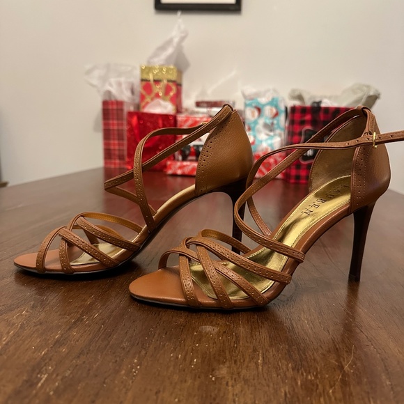 Ralph Lauren Brien Leather Strappy Heels - Picture 1 of 9